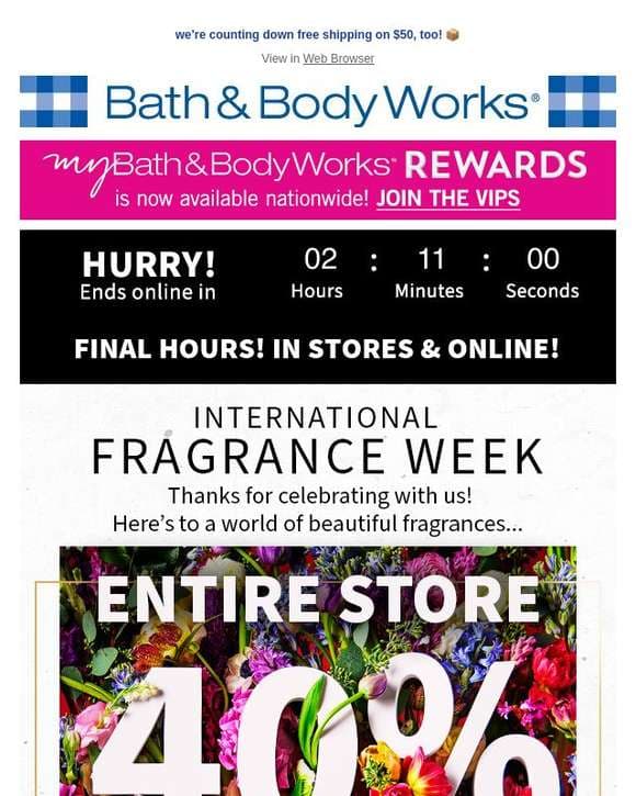 ⏲️ final hours for big savings! 40% off for International Fragrance Week!
