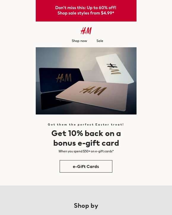 Spend $50+ on e-gift cards & get 10% back