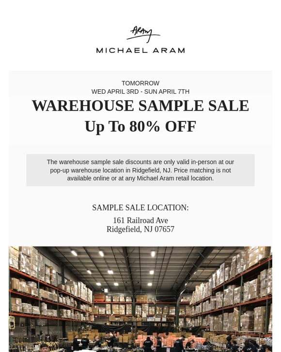 Up to 80% OFF - Warehouse Sample Sale!