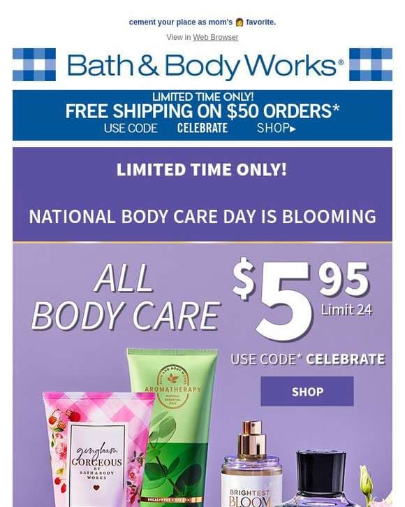 ⏰ limited time left: $5.95 body care! gift her TLC.