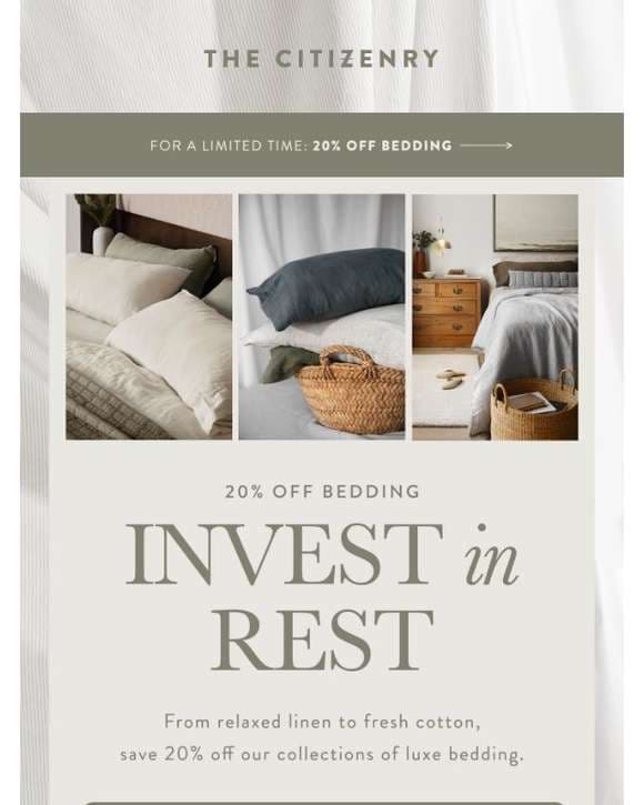 You First: 20% Off Bedding
