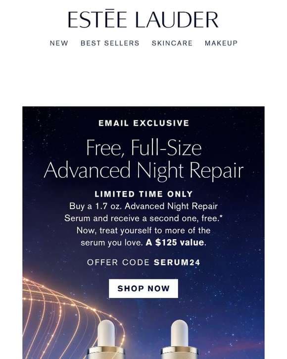 Now Until Midnight 💖 Free Full-Size Advanced Night Repair, with your purchase.
