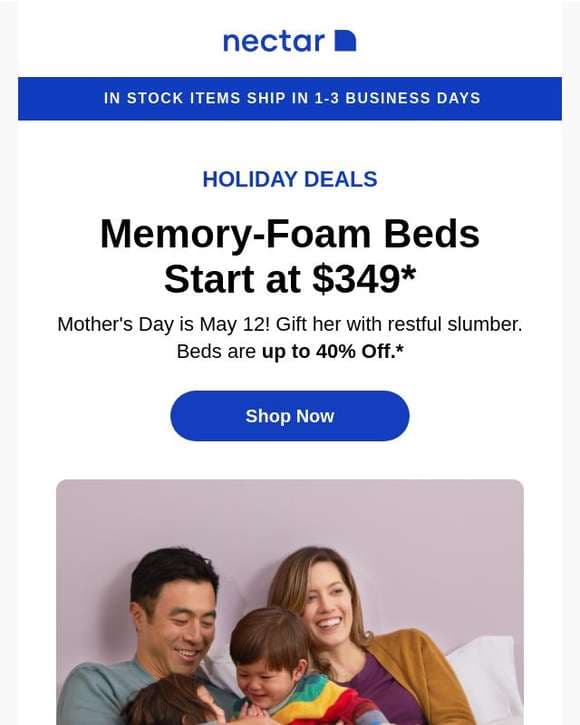 Treat mom to great  💤!  Memory Foam starts at $349.