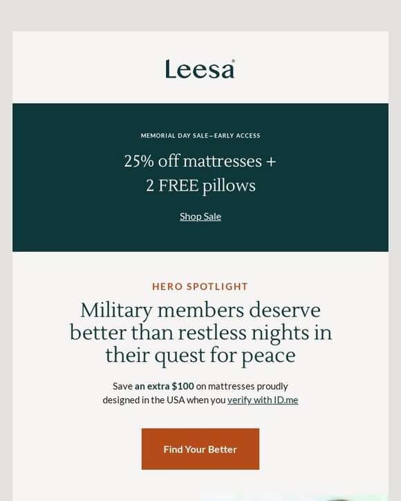 Military members, enjoy an extra $100 off mattresses