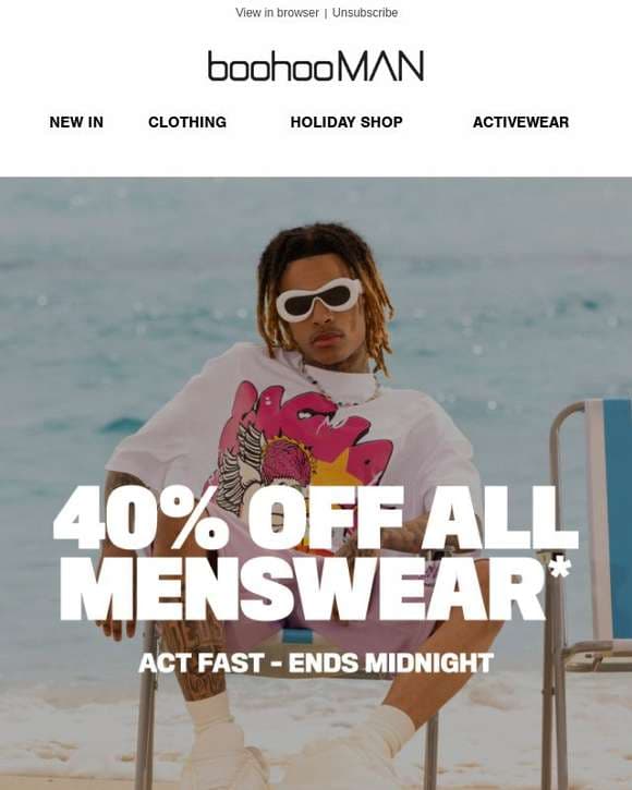40% Off All Menswear