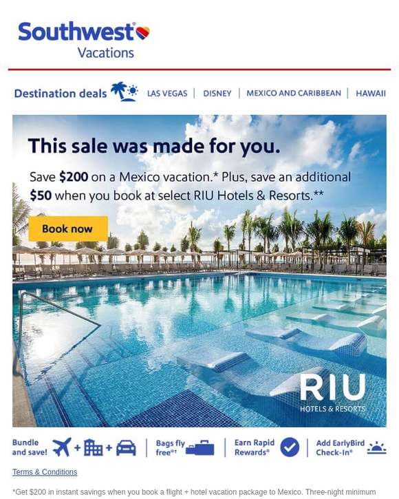 Seize the savings! Unlock $200 off your sun-kissed vacation to Mexico ☀️