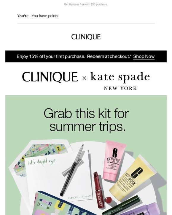 This travel kit is 🙌🏽 Clinique x Kate Spade New York Kit. Get yours.
