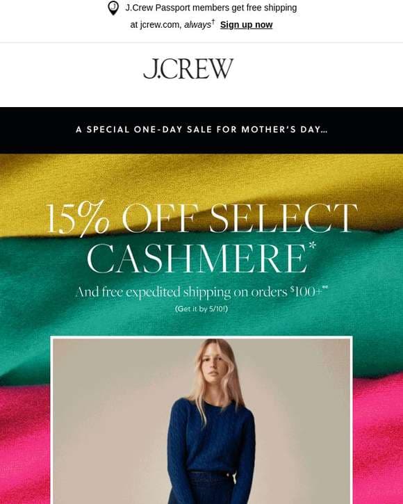 24 hours only: 15% off cashmere (for all the moms in your life)