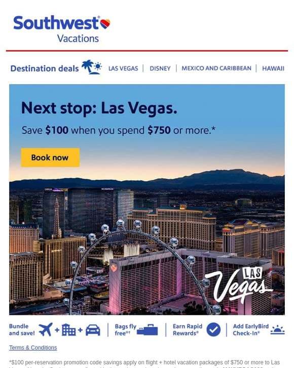 Book your Las Vegas getaway and save up to $100 🤩